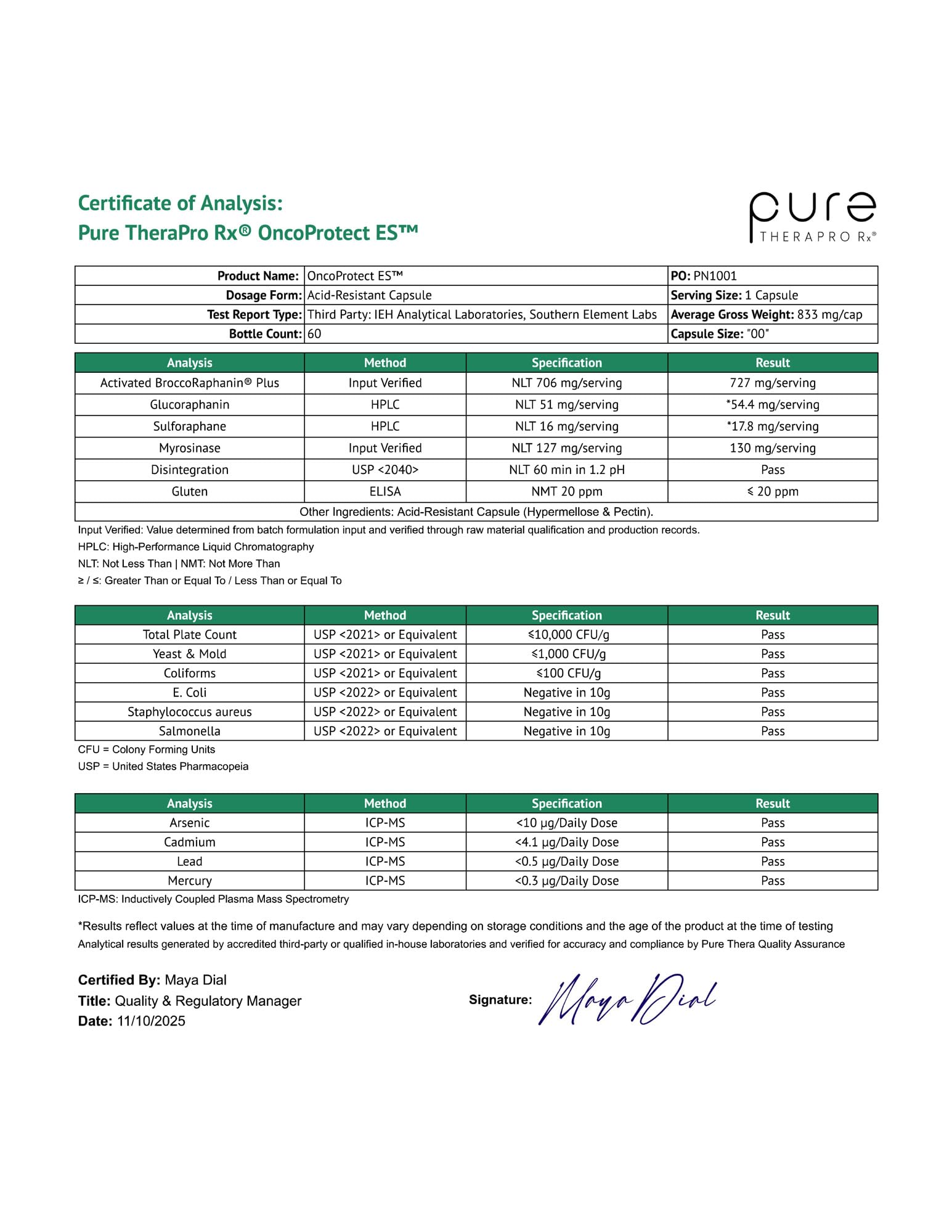Pure Therapro Rx OncoProtect ES HIGH DOSE Sulforaphane Supplement, Made in USA | 2 Month Supply | 706 mg Patented Activated BroccoRaphanin Broccoli Seed Extract | Glucoraphanin + Myrosinase - Maple Wellness Supplements