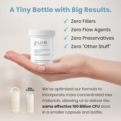 Pure Therapro Rx Power Probiotic 100B | 30 Acid Resistant Capsules - 1 Month Supply | 4 Proven Strains 100 Billion CFU | Flora Balance & Digestion - Maple Wellness Supplements