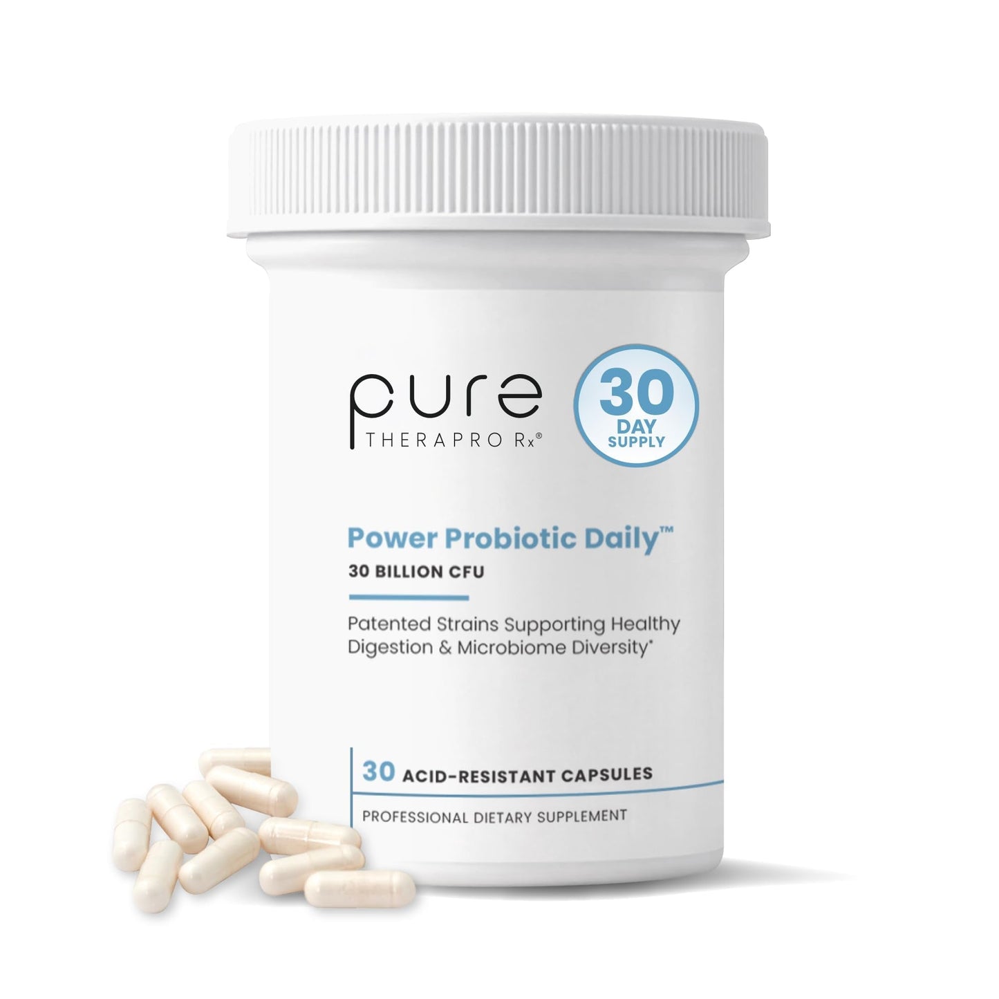 Pure Therapro Rx Power Probiotic Daily - 30 Acid-Resistant Capsules | 4 Proven Strains - 30 Billion CFU/Capsule | Patented Activ-Vial Desiccant Bottle - Maple Wellness Supplements