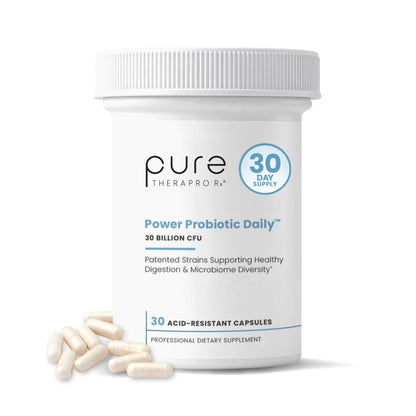 Pure Therapro Rx Power Probiotic Daily - 30 Acid-Resistant Capsules | 4 Proven Strains - 30 Billion CFU/Capsule | Patented Activ-Vial Desiccant Bottle - Maple Wellness Supplements