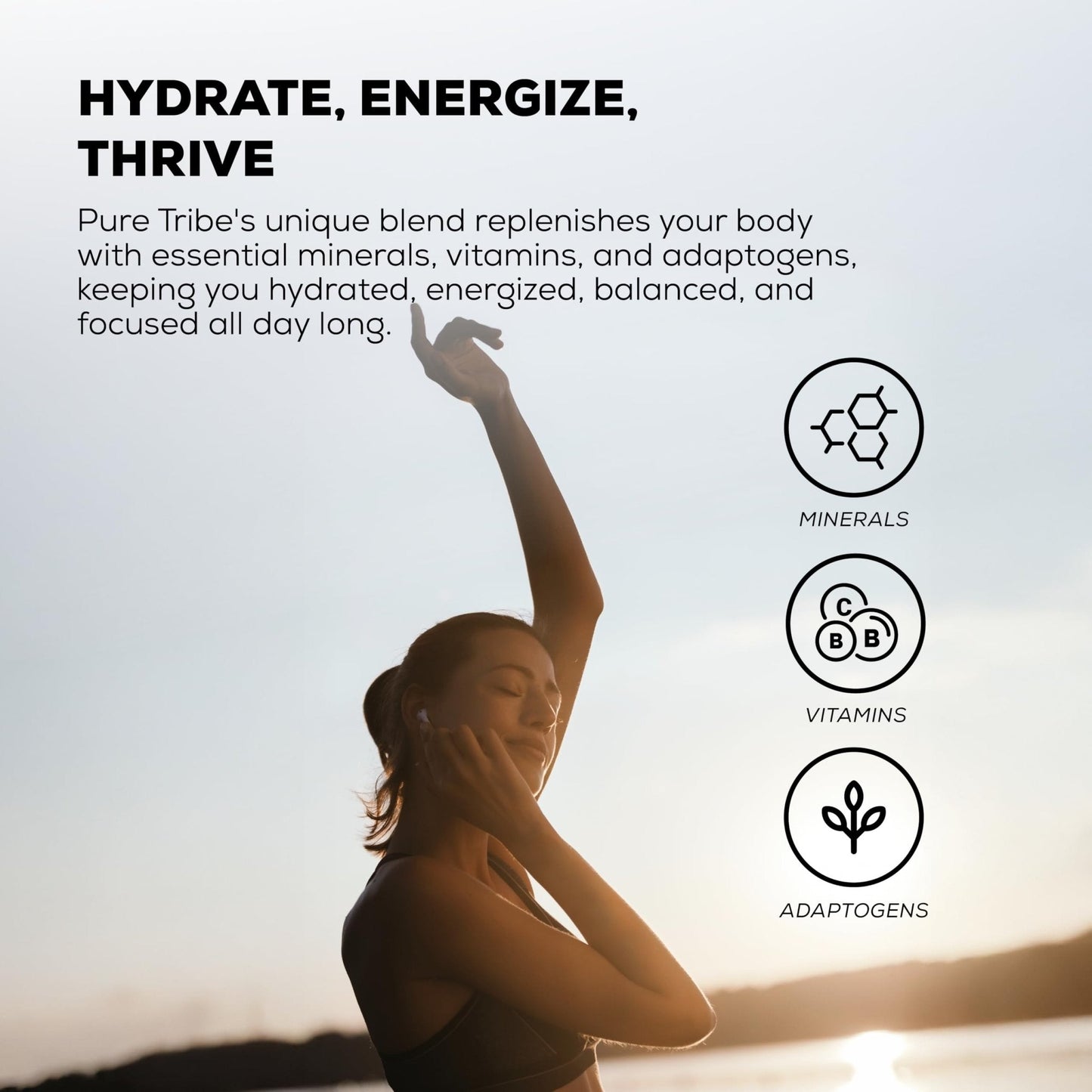 PURE TRIBE Instant Hydration Electrolytes Powder Packets with Magnesium & Salt – Zero Sugar Hydration Packets with 6 B Vitamins & Adaptogens - Maple Wellness Supplements