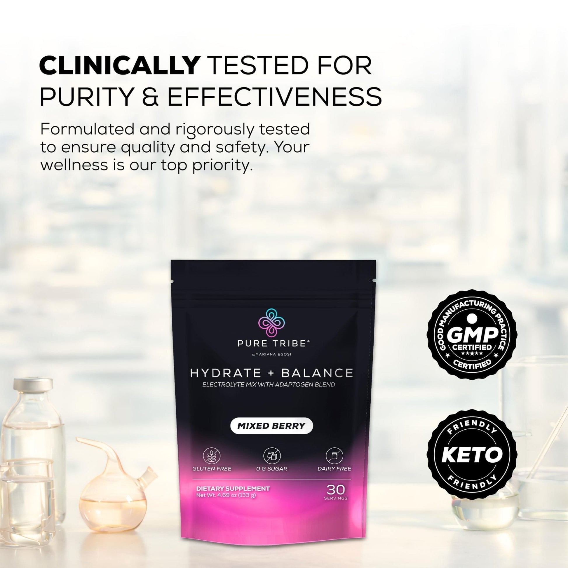 PURE TRIBE Instant Hydration Electrolytes Powder Packets with Magnesium & Salt – Zero Sugar Hydration Packets with 6 B Vitamins & Adaptogens - Maple Wellness Supplements