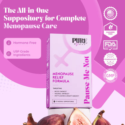PURE WOMAN - Pause-Me-Not Suppositories - Menopausal Symptom Relief - Natural Ingredients - Relieves Hot Flashes & Vaginal Dryness - Promotes Stable Mood - Enhanced Vaginal Relief - 10 Pk - Maple Wellness Supplements