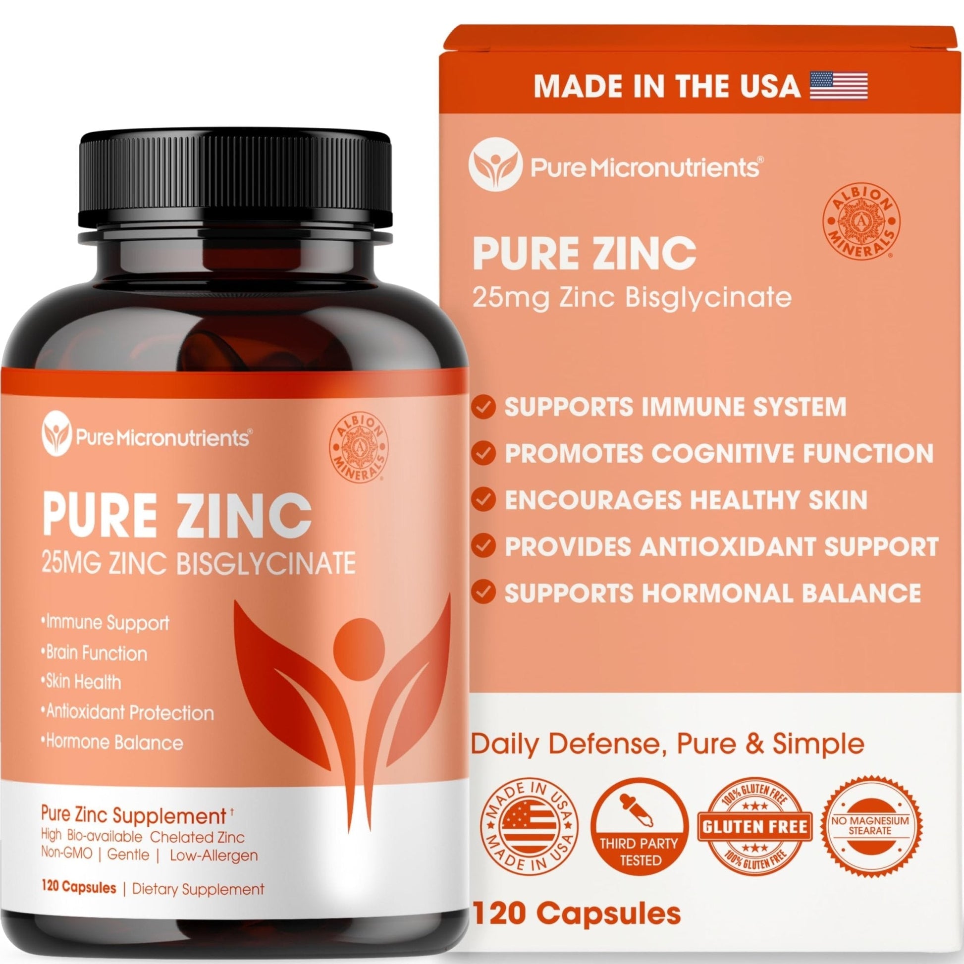 Pure Zinc Supplement 25mg - TRAACS Bisglycinate Chelate - 120 Capsules for Immune Support, Skin Health & Energy - for Men & Women - Maple Wellness Supplements