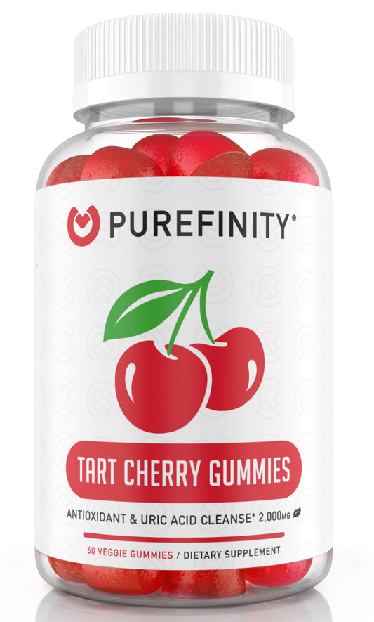PUREFINITY Tart Cherry Gummies – Uric Acid Flush for Joint Relief & Recovery, Raw Juice Extract Antioxidant – Non-GMO, Gluten Free, Vegan, 60 Count - Maple Wellness Supplements