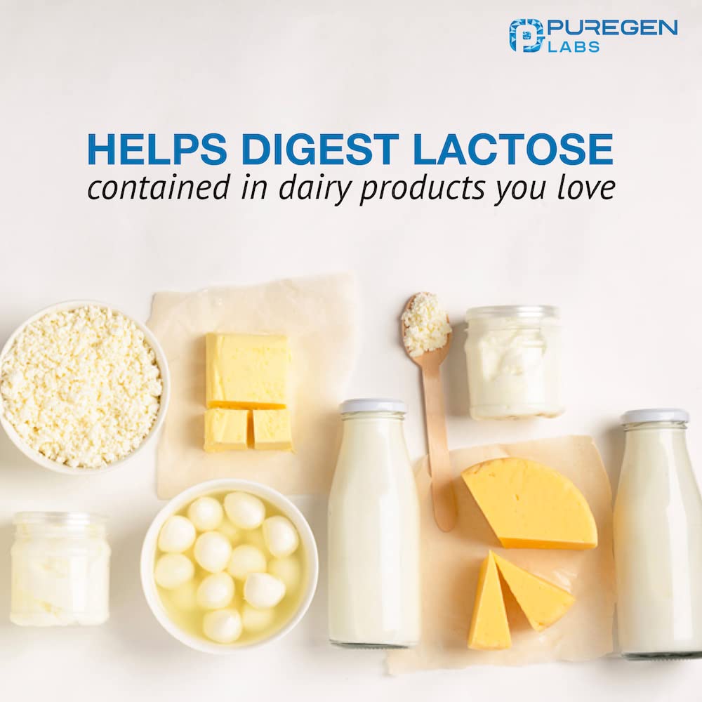 Puregen Labs Dairy Relief Natural Fast Acting Lactase Enzyme 3000 FCC, Lactose Intolerance Pills 90 Caplets - Maple Wellness Supplements