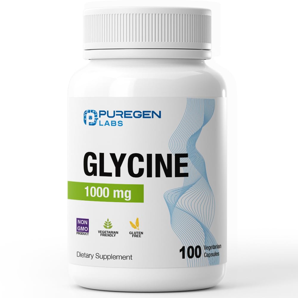 Puregen Labs Glycine 1000mg [High Potency] 100 Vegetarian Capsules, Promotes Healthy Rest | No Harmful Additives - Maple Wellness Supplements