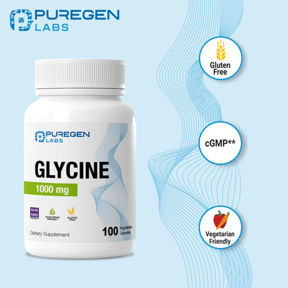 Puregen Labs Glycine 1000mg [High Potency] 100 Vegetarian Capsules, Promotes Healthy Rest | No Harmful Additives - Maple Wellness Supplements