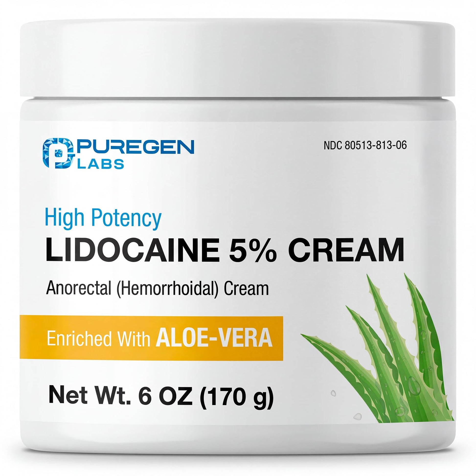 Puregen Labs Lidocaine 5% Anorectal (hemorrhoidal) Cream Maximum Strength | Enriched with Aloe-Vera | 6 Oz - Maple Wellness Supplements