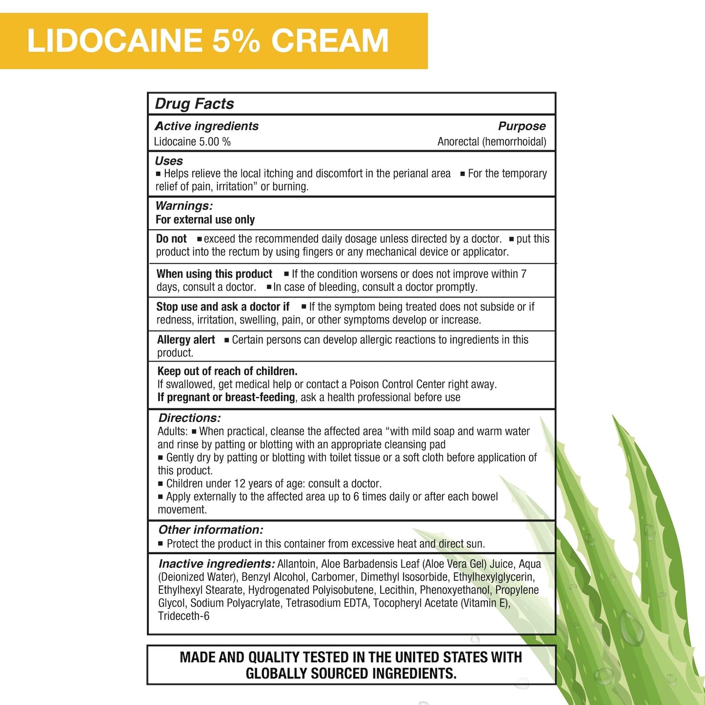 Puregen Labs Lidocaine 5% Anorectal (hemorrhoidal) Cream Maximum Strength | Enriched with Aloe-Vera | 6 Oz - Maple Wellness Supplements