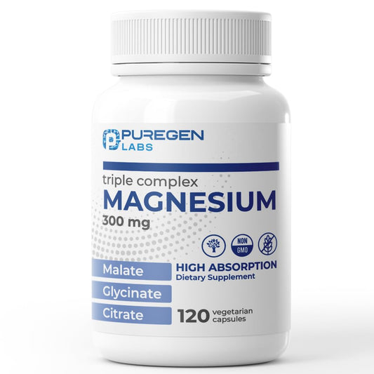 Puregen Labs Triple Magnesium Complex 300mg of Magnesium Glycinate, Malate, & Citrate - Maple Wellness Supplements