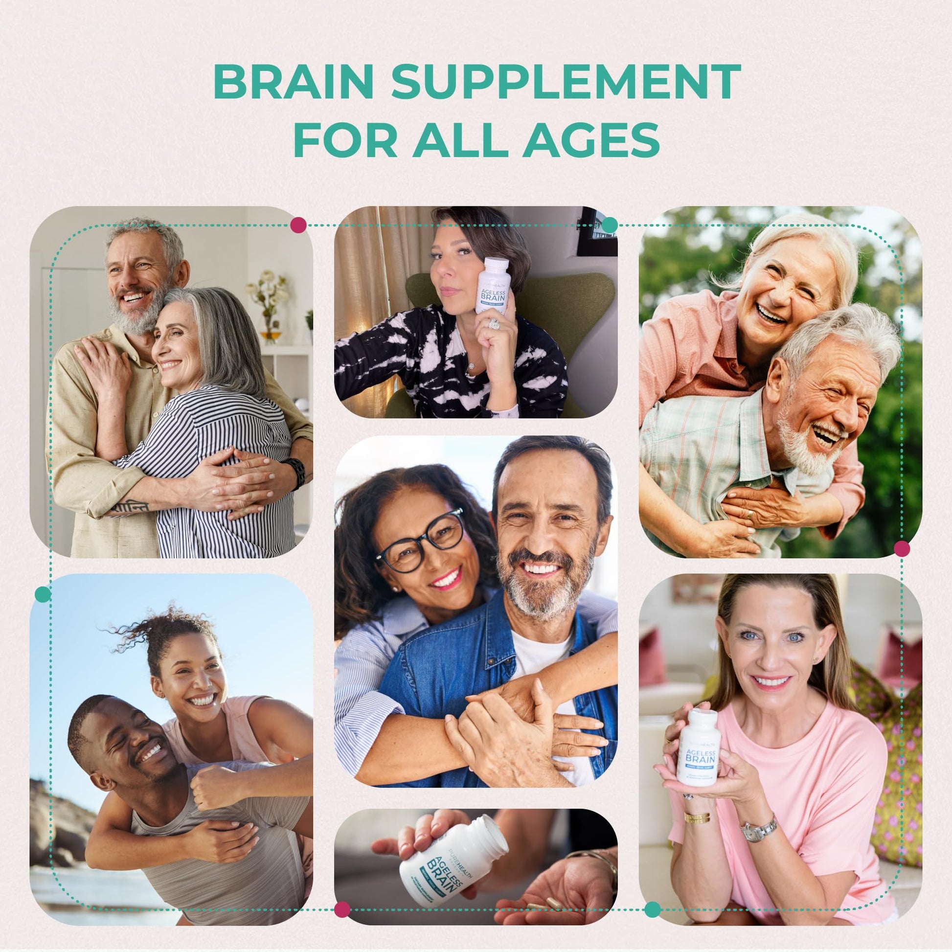 PUREHEALTH RESEARCH Ageless Brain Supplements for Memory and Focus - Nootropic Brain Health Supplement for Adults - with Bacopa Monieri, Alpha GPC, L-Tyrosine, Vitamin B6, Niacin & More, 60 Capsules - Maple Wellness Supplements