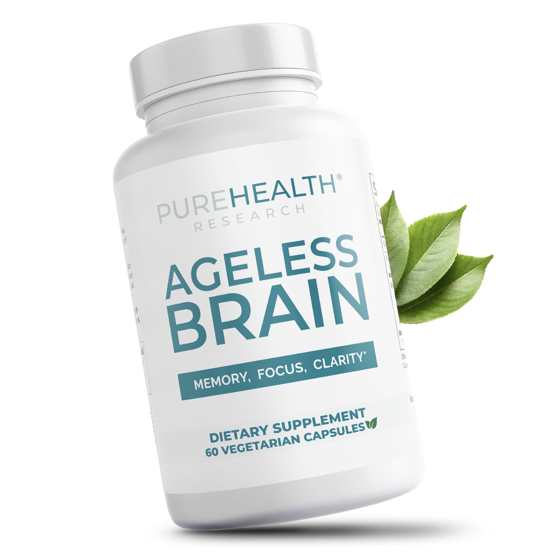PUREHEALTH RESEARCH Ageless Brain Supplements for Memory and Focus - Nootropic Brain Health Supplement for Adults - with Bacopa Monieri, Alpha GPC, L-Tyrosine, Vitamin B6, Niacin & More, 60 Capsules - Maple Wellness Supplements