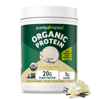 Purely Inspired Plant-Based Protein Powder for Men & Women, Creamy French Vanilla (16 Servings) - Vegan & Organic - 20g of Pea Protein Powder for Smoothies & Shakes - Dairy-Free, & Gluten-Free - Maple Wellness Supplements