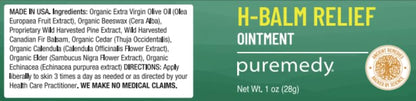 Puremedy - H-Relief Balm - All-Natural Salve for Bottom Lumps and Fissures, with Only Certified Organic or Wild Harvested Ingredients, 1 oz - Maple Wellness Supplements