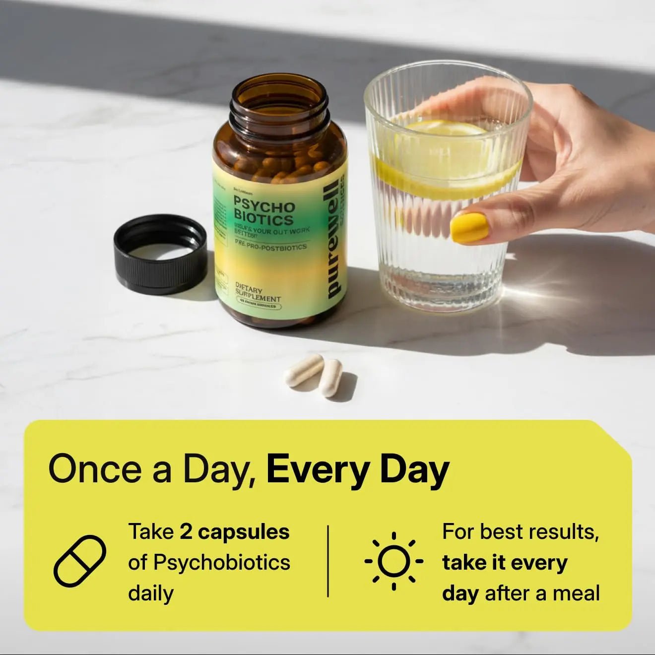 PUREWELL SCIENCES Psychobiotics – Advanced 3-in-1 Probiotic Prebiotic Postbiotic Supplement for Gut and Mood Support - 60 Vegan Probiotic Capsules – 50 Billion CFU – 1-Month Supply - Maple Wellness Supplements