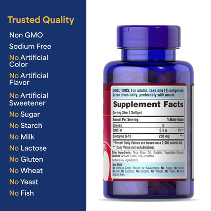 Puritan's Pride Coenzyme CoQ10 200mg, Dietary Supplement for Heart Health, Blood Pressure, Oral Gum Health, and Healthy Aging Support - Maple Wellness Supplements