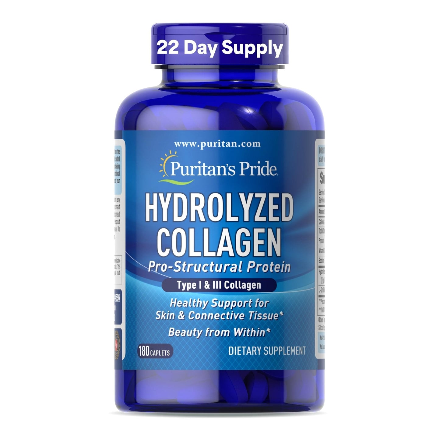 Puritan's Pride Hydrolyzed Collagen Pro-Structural Protein for Men and Women 1000mg, Dietary Supplement for Skin, Bones and Joints, 180 Caplets - Maple Wellness Supplements