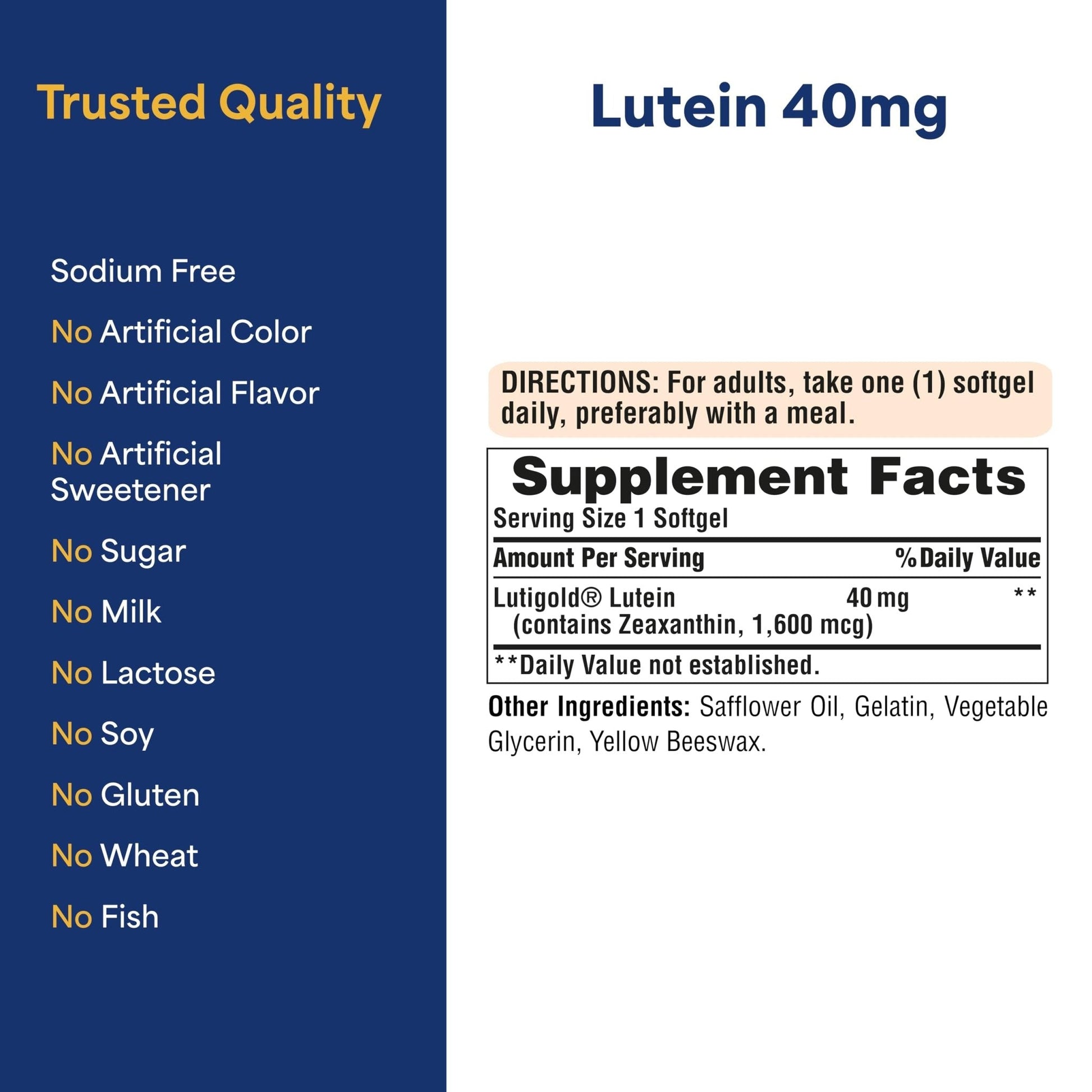 Puritan's Pride Premium Lutigold™ Lutein Carotenoid 40mg with Zeaxanthin for Men and Women, Dietary Supplement for Eye Health Support - Maple Wellness Supplements