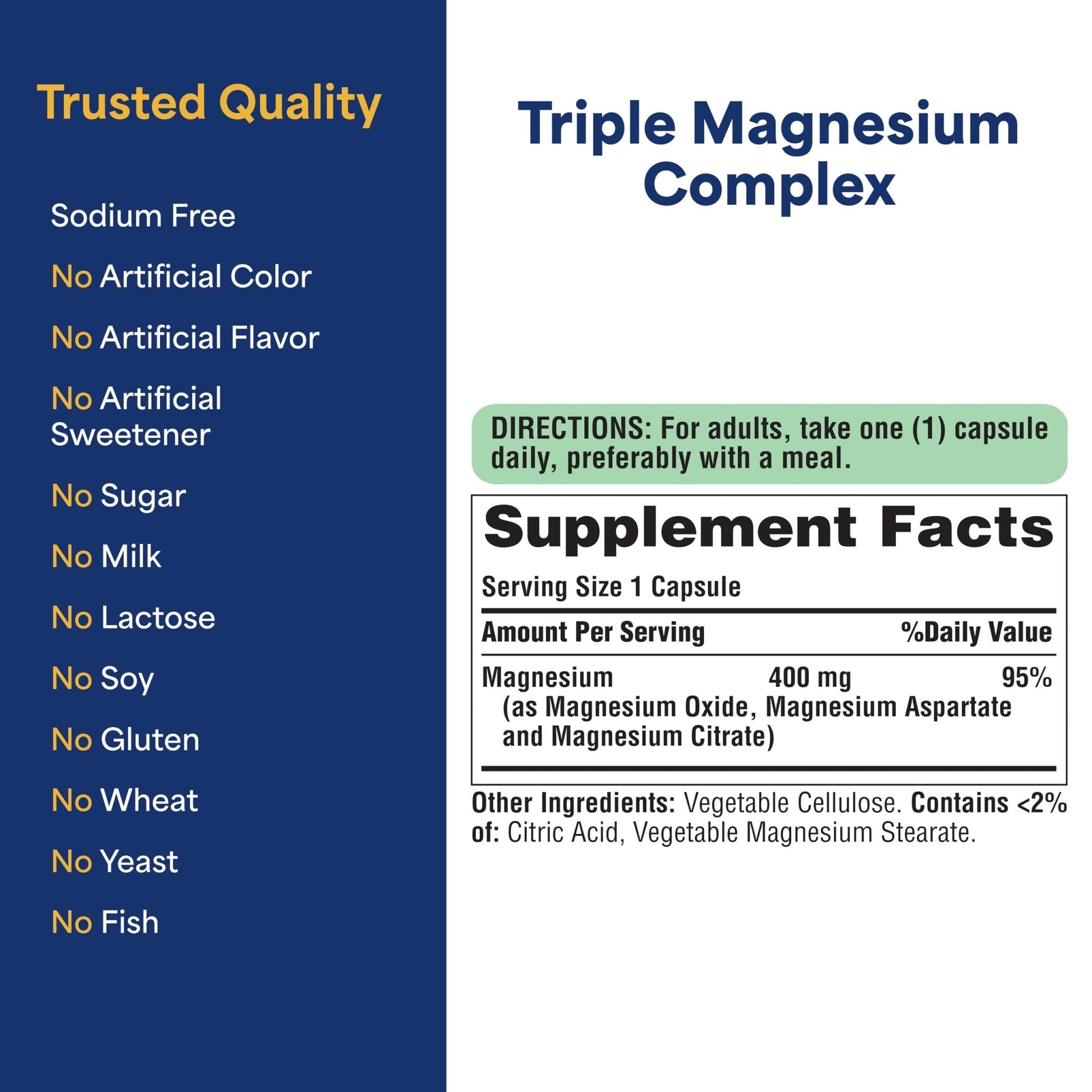 Puritan's Pride Triple Magnesium Complex with Magnesium Oxide, Aspartate, and Citrate 400mg, Dietary Supplement for Muscle, Heart, Nerve, and Bone Support, 120 Rapid Release Capsules - Maple Wellness Supplements