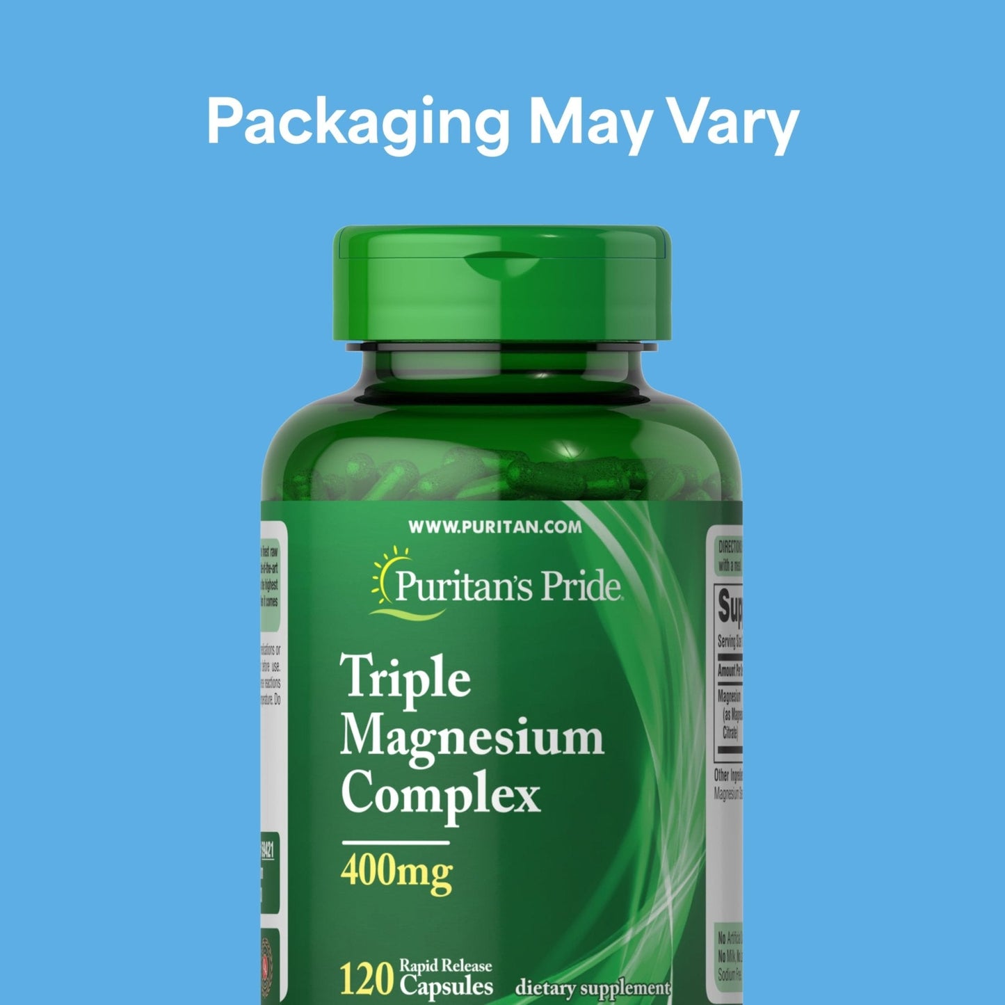 Puritan's Pride Triple Magnesium Complex with Magnesium Oxide, Aspartate, and Citrate 400mg, Dietary Supplement for Muscle, Heart, Nerve, and Bone Support, 120 Rapid Release Capsules - Maple Wellness Supplements