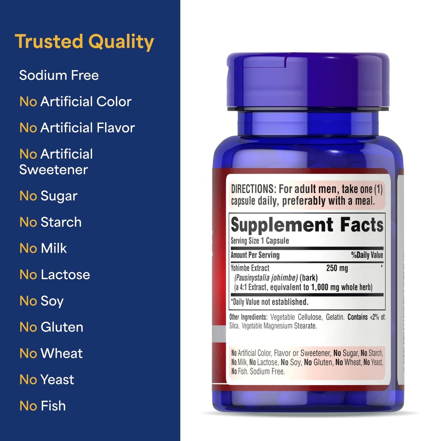 Puritan's Pride Yohimbe Exotic Herb for Men 250 mg (1000mg Equivalent), Dietary Supplement, 50 Rapid Release Capsules - Maple Wellness Supplements