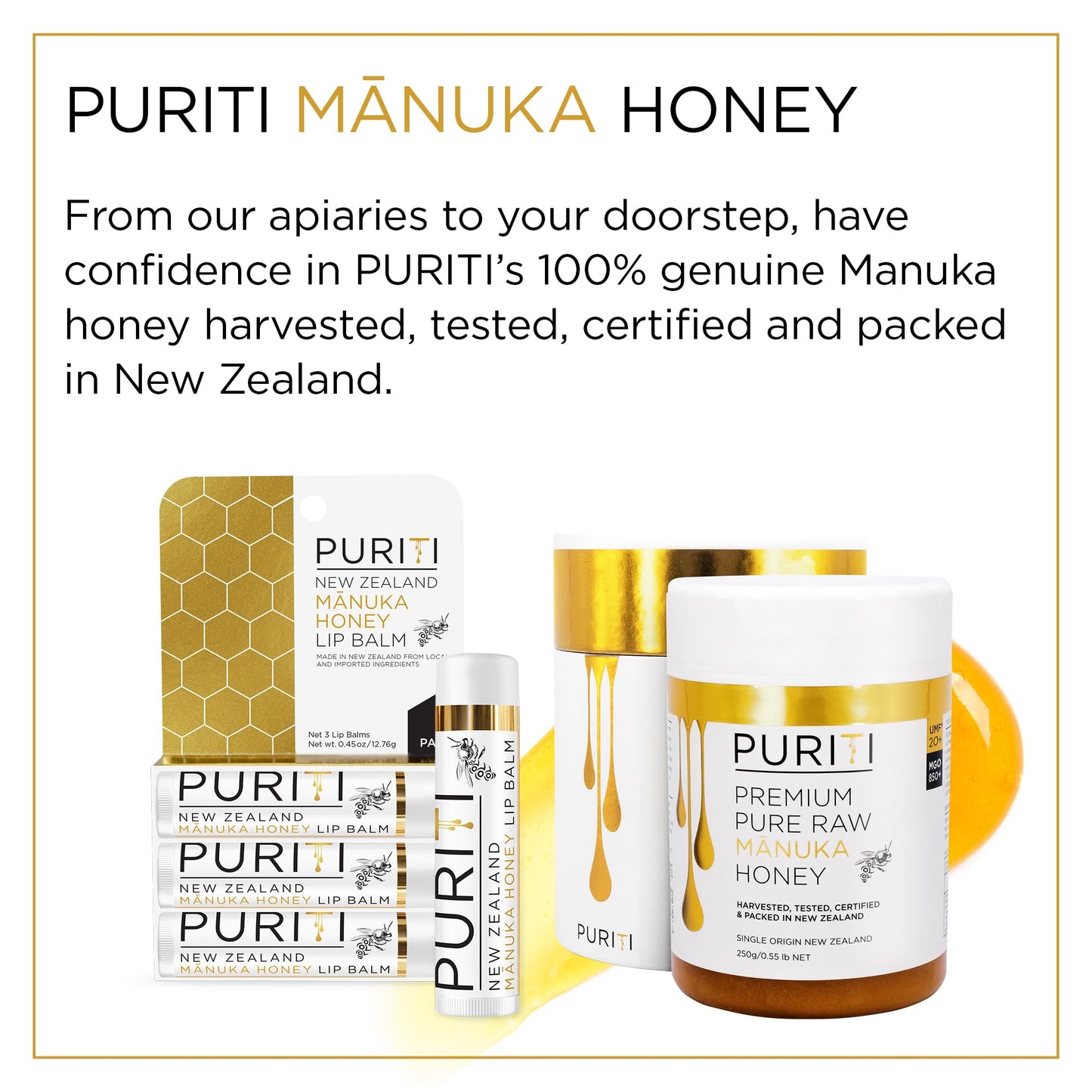 PURITI Manuka Honey Lip Balm – 3pack Soothing & Moisturizing, Enriched with Almond - Maple Wellness Supplements