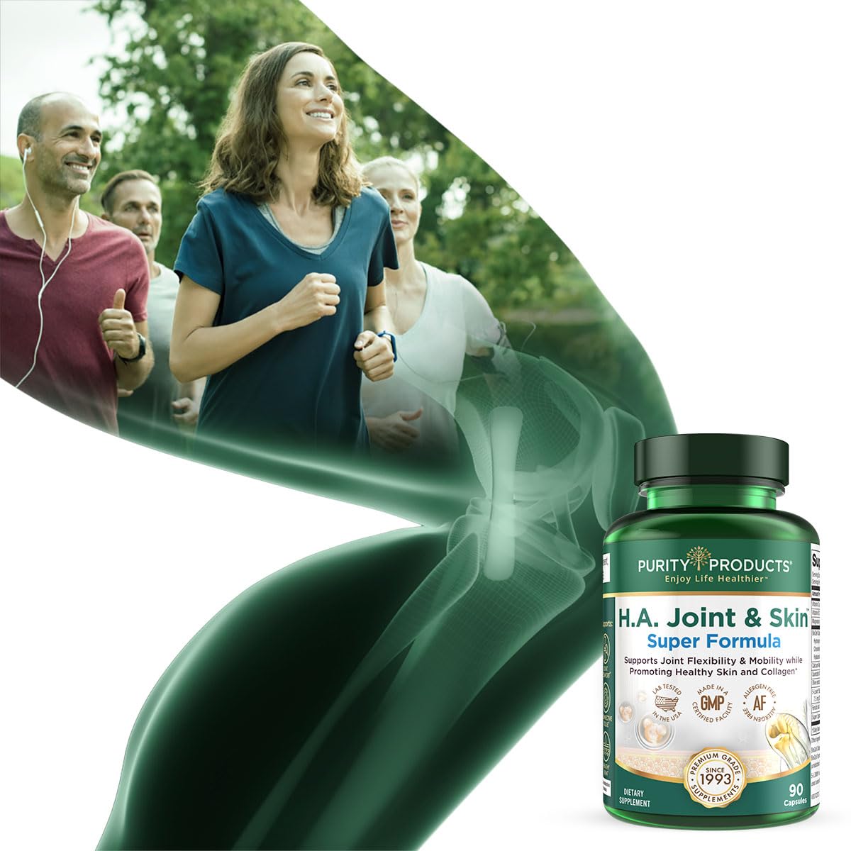Purity Products H.A. Joint and Skin Super Formula Biocell Collagen w/Hyaluronic Acid Supports Healthy Joint Flexibility, Healthy Synovial Fluid, and Lubrication - 5-Loxin - 90 Capsules (1) - Maple Wellness Supplements