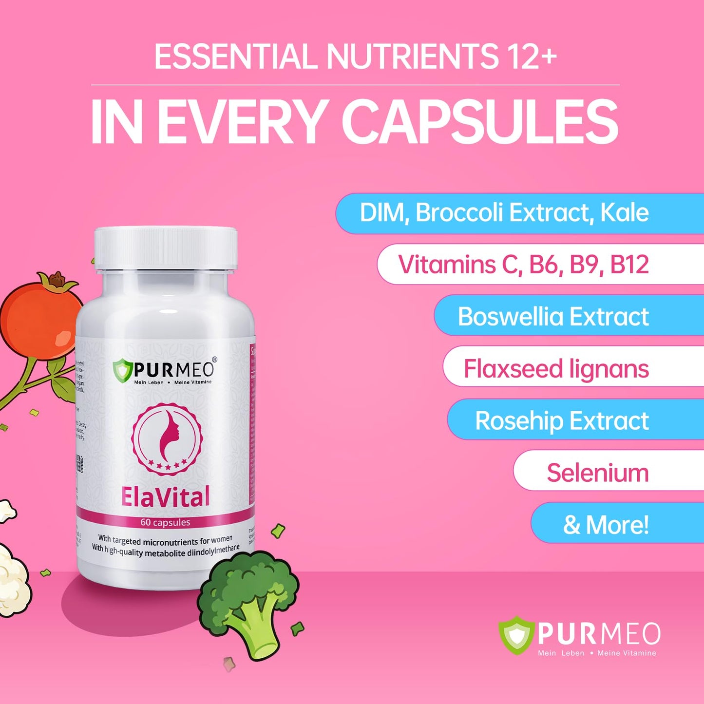 purmeo DIM Supplement for Women, Patented Formula Diindolylmethane Support Estrogen Hormone Balance & Breast Health, Non-GMO, 60ct Vegan Capsules - Maple Wellness Supplements