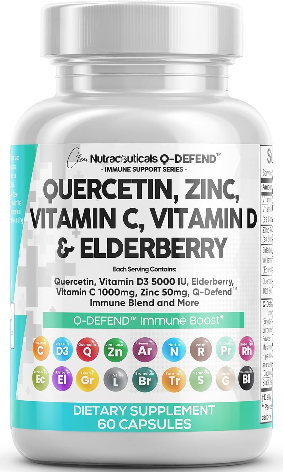 Q Defend Quercetin Supplement with Zinc Vitamin C Vitamin D Elderberry Turmeric Black Pepper Garlic Ginger Sea Moss Lysine Stinging Nettle Reishi Mushroom Immune - Maple Wellness Supplements