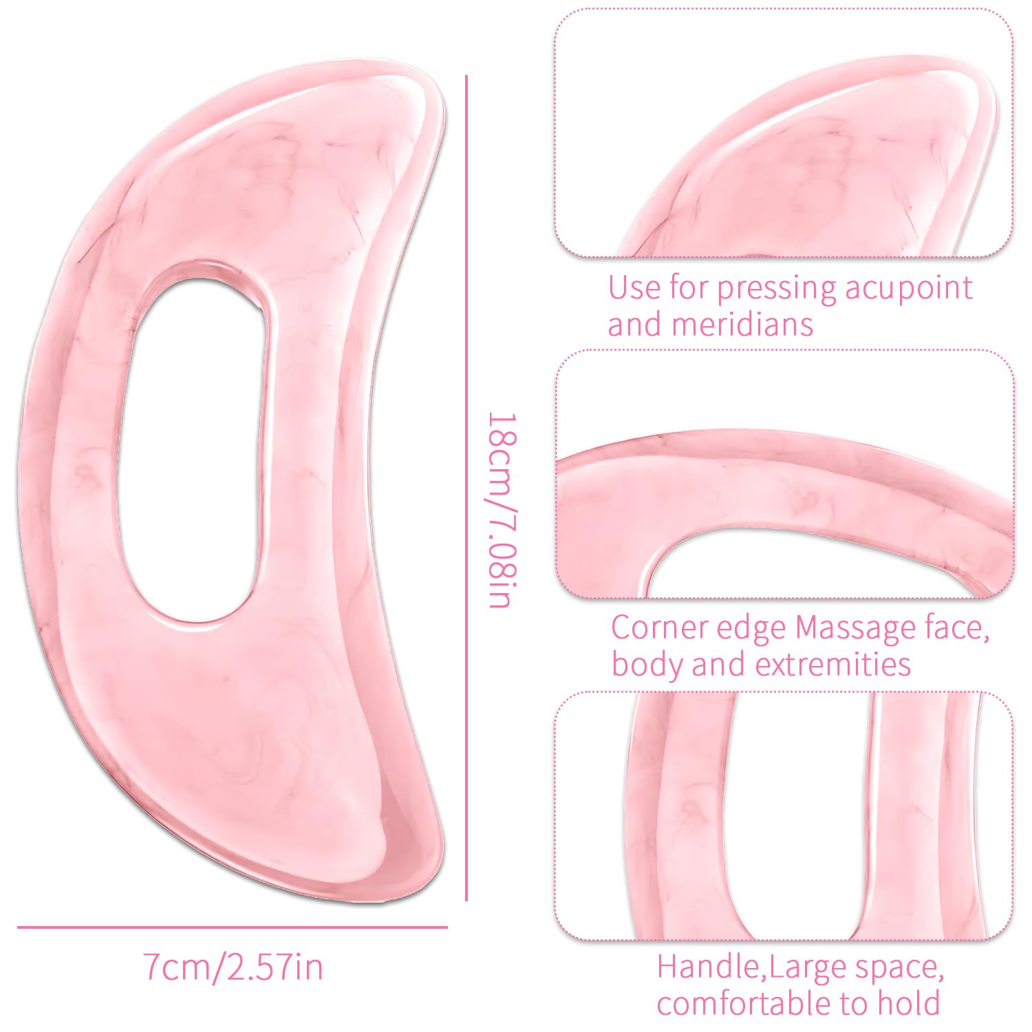 Qiifaiikooii Large Gua Sha Massage Tool for Body Back,Lymphatic Drainage Anti Cellulite,Resin(Pink/7.1In) - Maple Wellness Supplements
