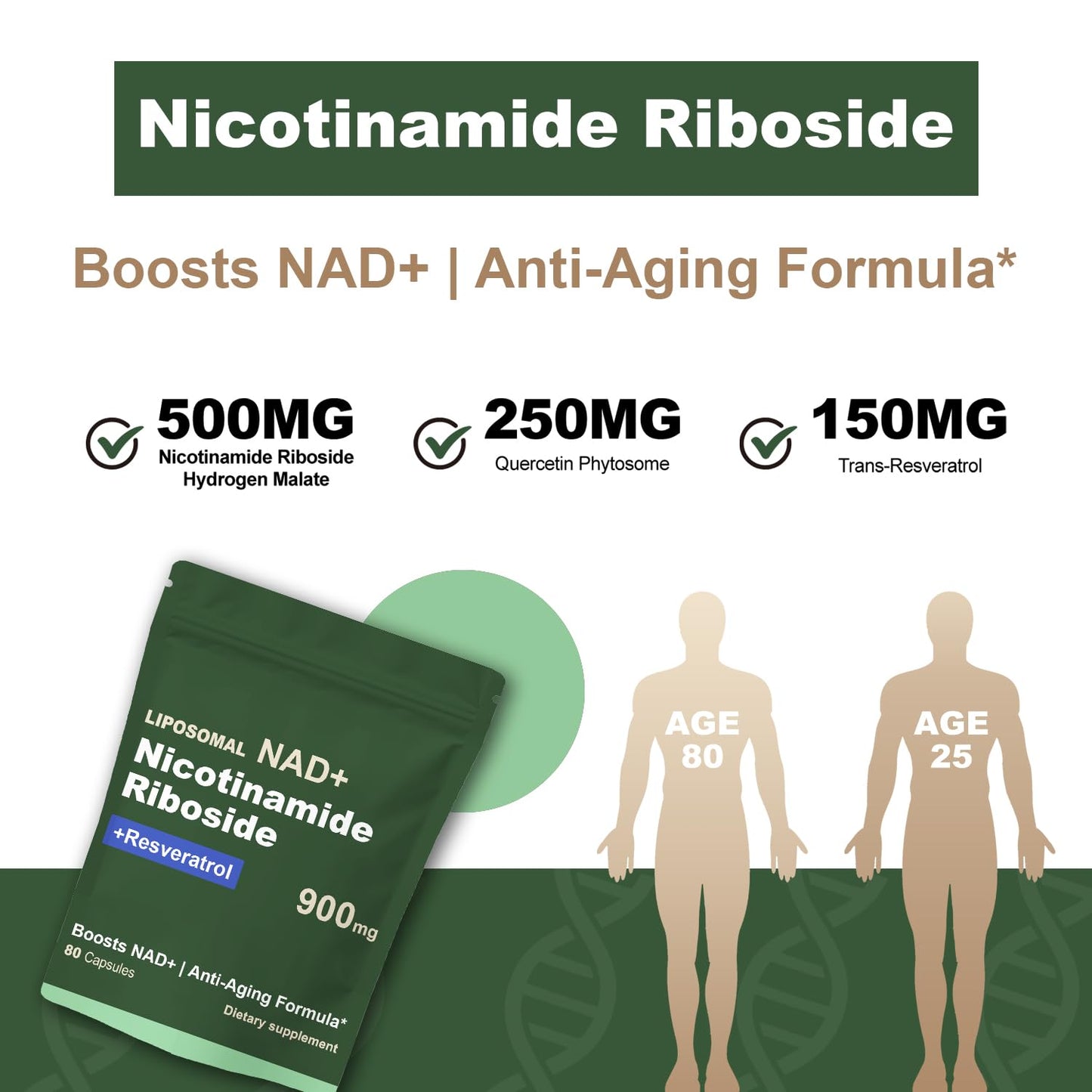 Quackiki NAD Resveratrol Supplement with NAD Nicotinamide Riboside Resveratrol 900 MG, Boost NAD+ for Cellular Health, Anti-Aging, Energy, Focus - 80 Capsules(2Pcs) - Maple Wellness Supplements