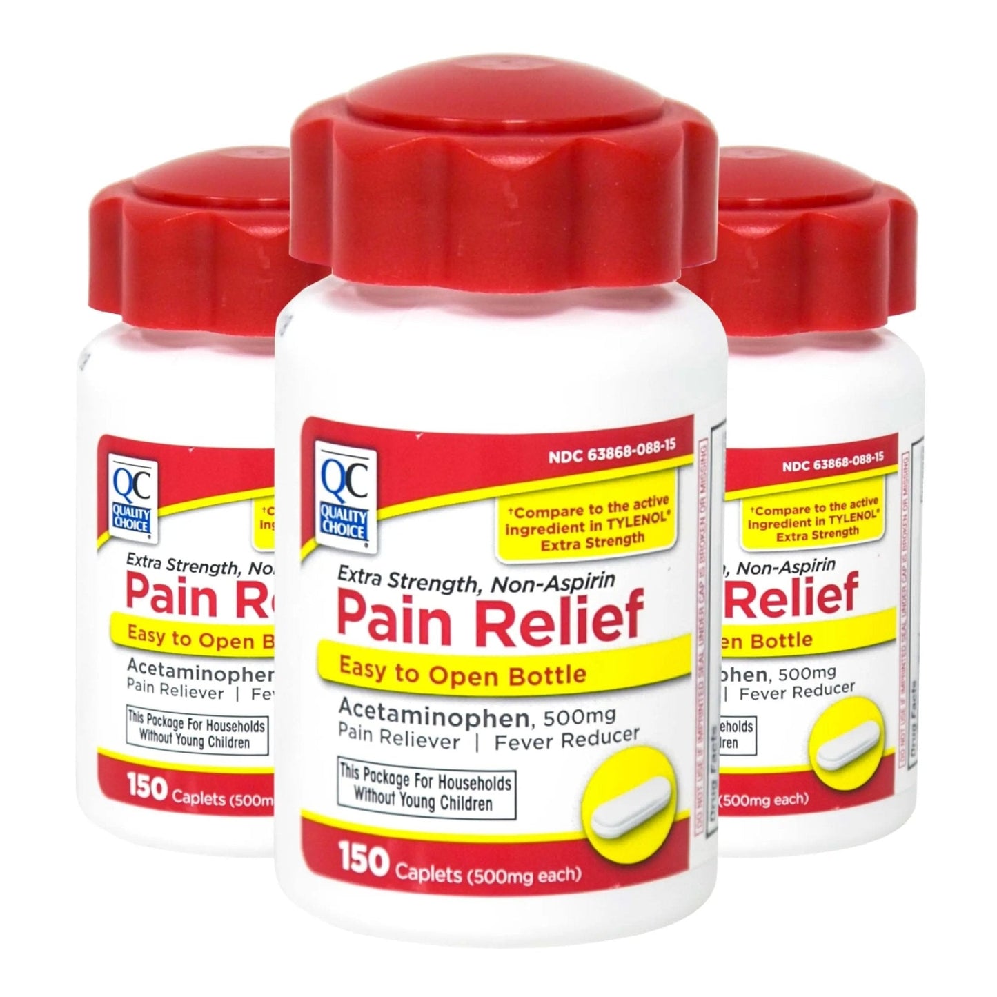 Quality Choice Easy Open Extra Strength Pain Relief, Acetaminophen 500mg Extra Strength, Pain Reliever and Fever Reducer for Headache, Backache, Toothache and Muscle Aches, 150 Count Bottle. - Maple Wellness Supplements