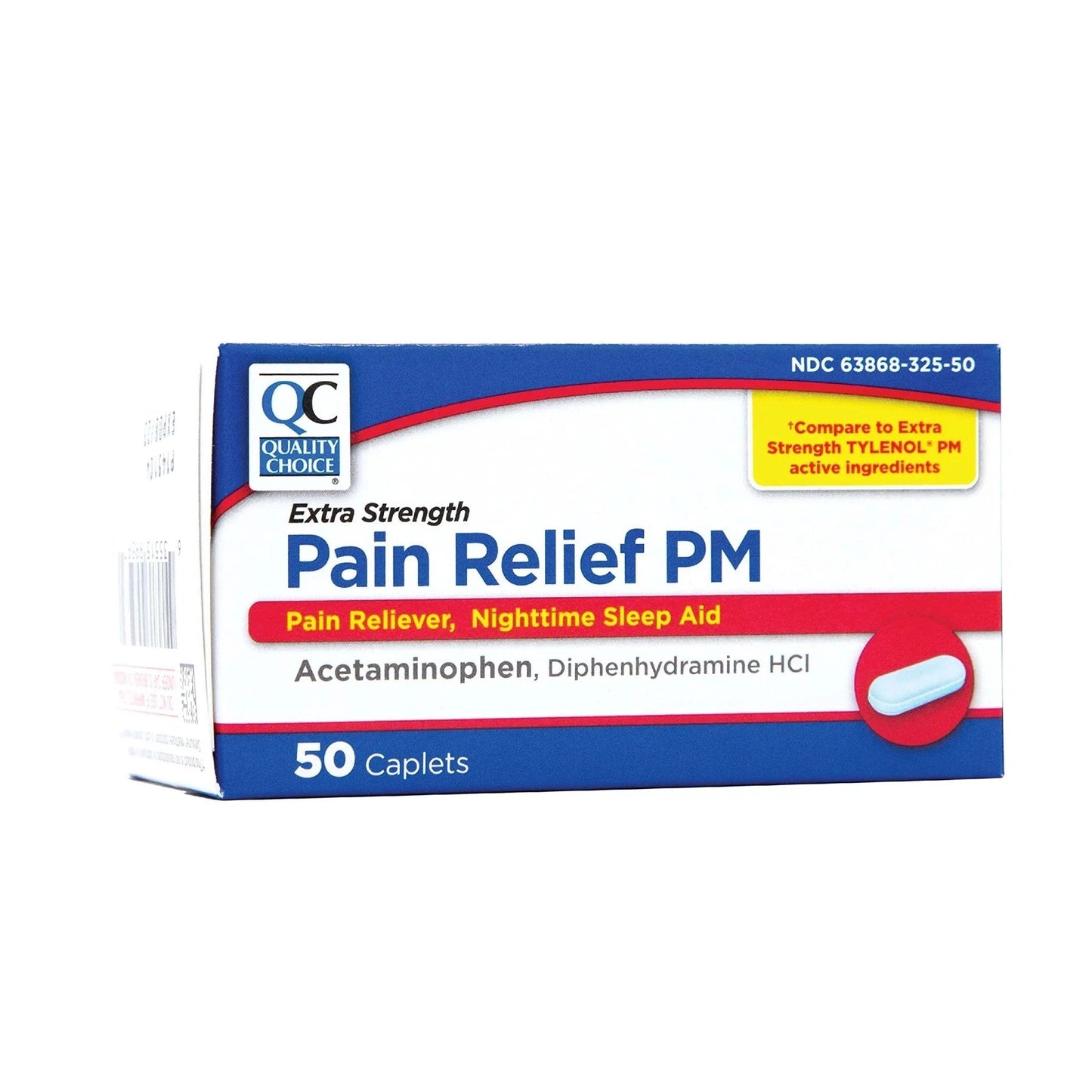 Quality Choice Extra Strength Pain Relief PM, Pain Reliever and Nighttime Sleep Aid, Acetaminophen 500 mg & Diphenhydramine HCI 25 mg (Sleep Aid), 50 Count Package of Caplets - Maple Wellness Supplements