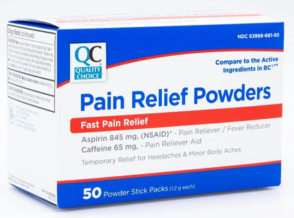 Quality Choice Fast Pain Relief Powder, Contains 50 Powder Packets for Rapid Pain Relief. Contains Aspirin & Caffiene - Maple Wellness Supplements