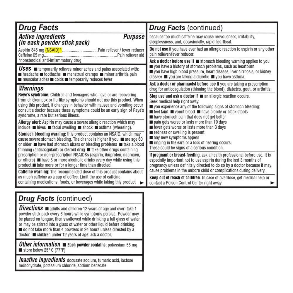 Quality Choice Fast Pain Relief Powder, Contains 50 Powder Packets for Rapid Pain Relief. Contains Aspirin & Caffiene - Maple Wellness Supplements