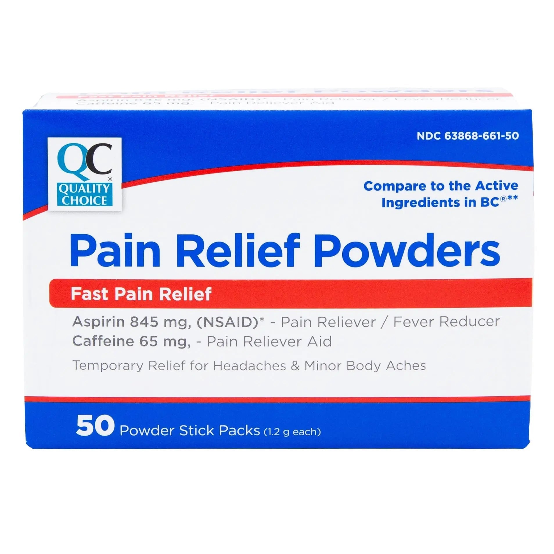 Quality Choice Fast Pain Relief Powder, Contains 50 Powder Packets for Rapid Pain Relief. Contains Aspirin & Caffiene - Maple Wellness Supplements