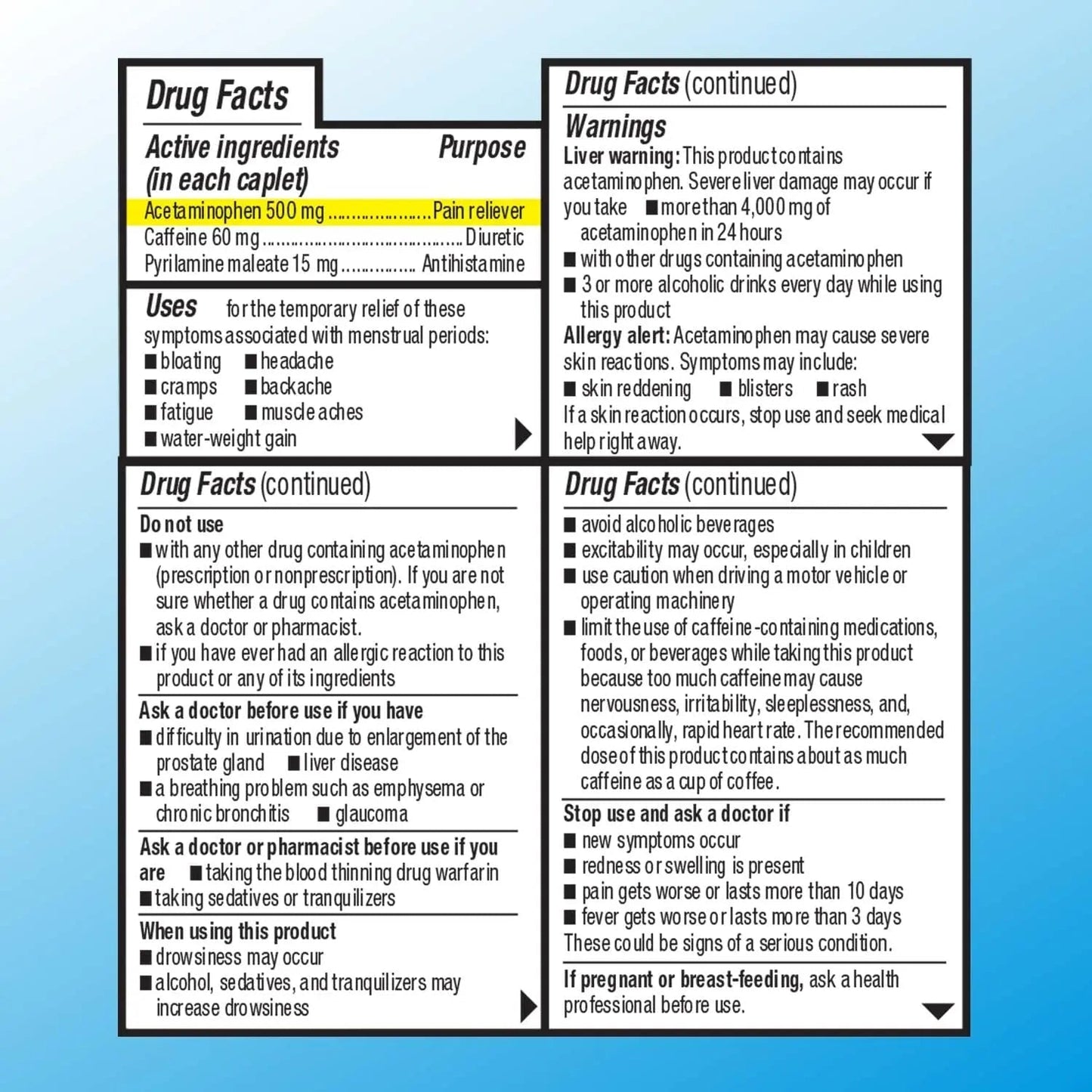 Quality Choice Menstrual Complete Max Strength Period Pain Relief, 500 mg of Acetaminophen, 60mg of Caffeine, 15mg of Pyrilamine Maleate, Cramps, Bloating, Headache. 24 Count. - Maple Wellness Supplements