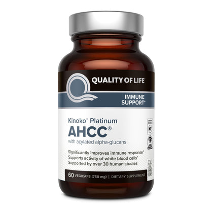Quality of Life Premium Kinoko Platinum AHCC Herbal Supplement, 750mg per Capsule, for Immune Support, Liver Function, Maintains Natural Killer Cell Activity - Maple Wellness Supplements