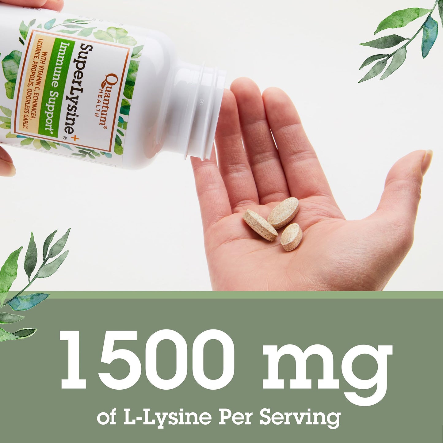 Quantum Health Super Lysine+ / Advanced Formula Lysine+ Immune Support with Vitamin C, Echinacea, Licorice, Propolis, Odorless Garlic - Maple Wellness Supplements