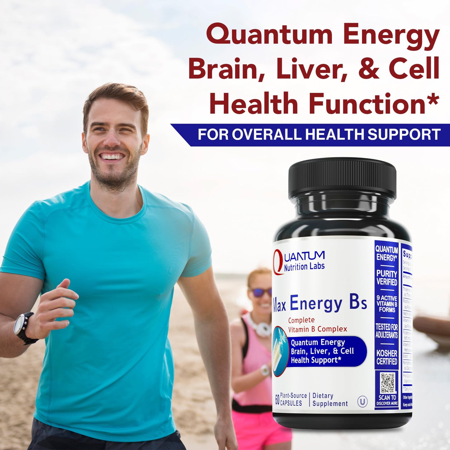 Quantum Nutrition Labs Max Energy Bs - Vitamin B Complex, Methylated B Complex Vitamins with Vitamin B1, B6, B12, Thiamin, Folate and Biotin - Maple Wellness Supplements