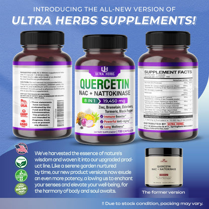 Quercetin 19,450mg 8 IN 1 with NAC, Nattokinase, Zinc, Bromelain, Elderberry, Turmeric - Maple Wellness Supplements