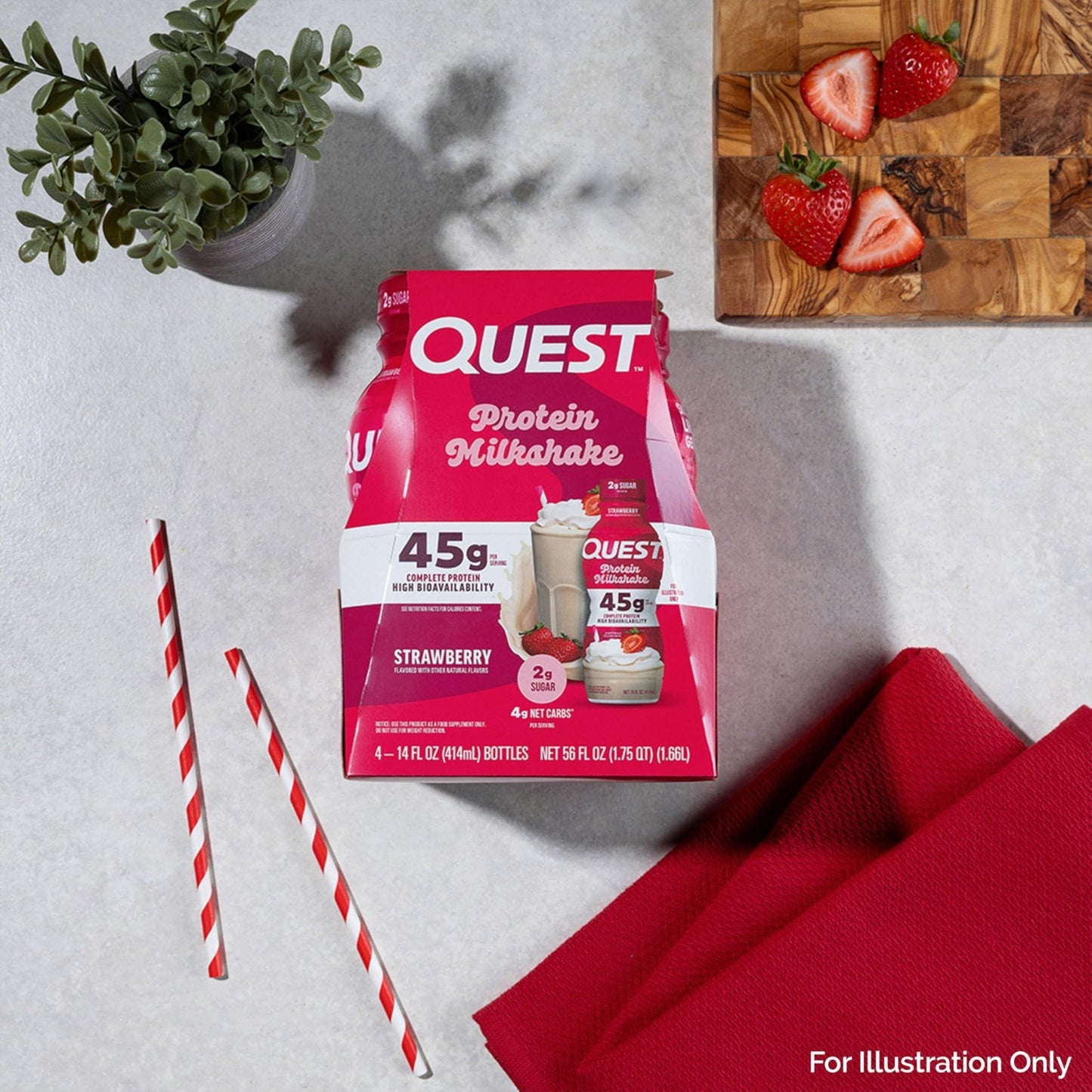 Quest Nutrition Strawberry Protein Shake, 45g Protein, 2g Sugar, 4g Net Carbs, Ready to Drink, Gluten Free, 4 Count - Maple Wellness Supplements