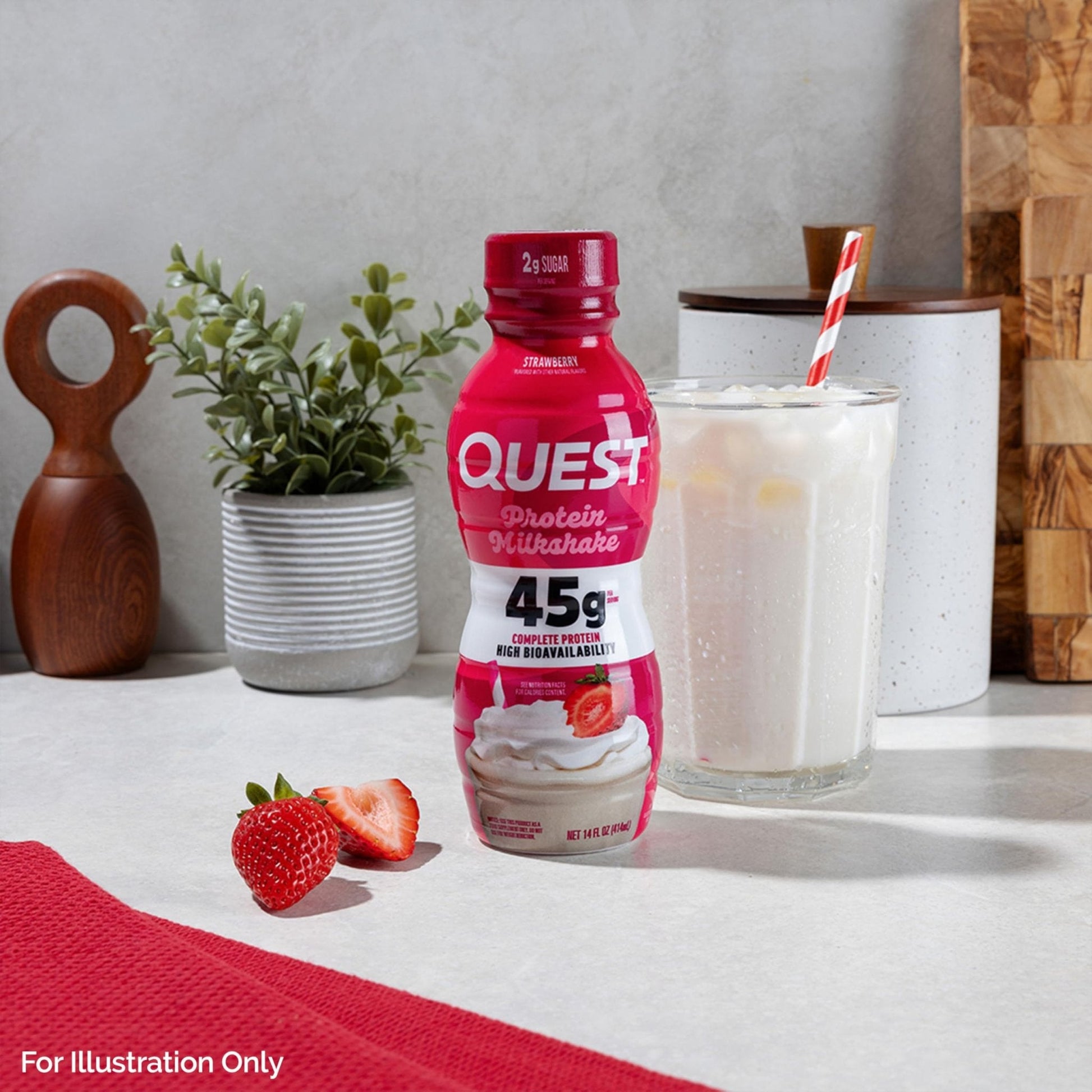 Quest Nutrition Strawberry Protein Shake, 45g Protein, 2g Sugar, 4g Net Carbs, Ready to Drink, Gluten Free, 4 Count - Maple Wellness Supplements