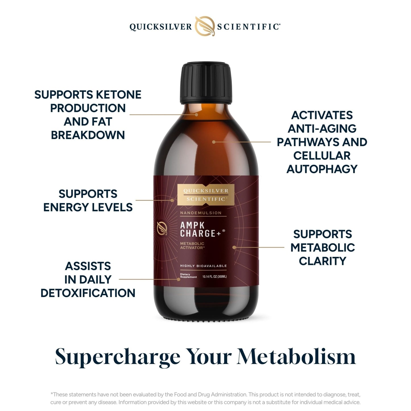 Quicksilver Scientific AMPK Charge+ - Support The Benefits of Intermittent Fasting, Carb Restrictive + Keto Protocols - Promotes Energy Production, Fat Breakdown + Healthy Aging (10.14oz / 300ml) - Maple Wellness Supplements