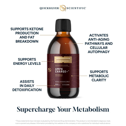Quicksilver Scientific AMPK Charge+ - Support The Benefits of Intermittent Fasting, Carb Restrictive + Keto Protocols - Promotes Energy Production, Fat Breakdown + Healthy Aging (10.14oz / 300ml) - Maple Wellness Supplements