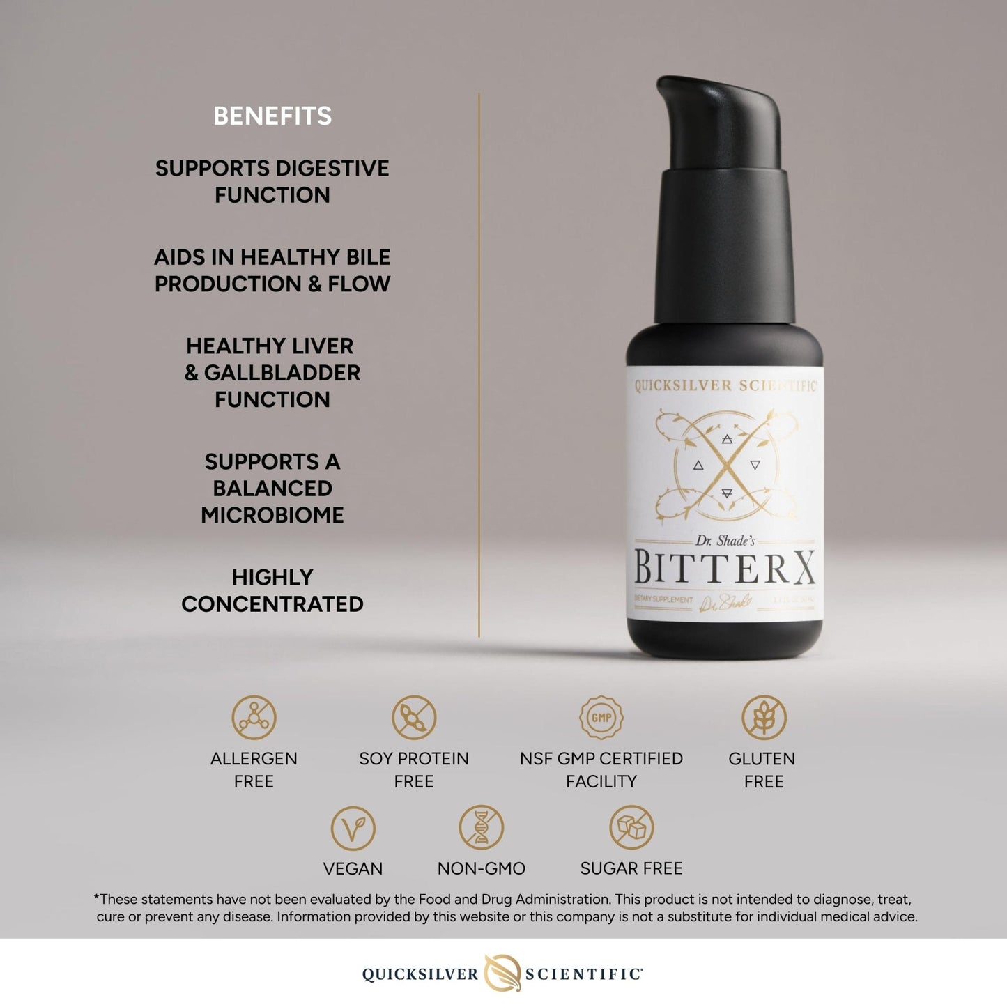 Quicksilver Scientific Dr. Shade's BitterX - Highly Concentrated Bitters for Digestion - Fast Acting Digestive Support & Liver Supplement with Dandelion Root, Gentian Root, Solidago & Myrrh (50ml) - Maple Wellness Supplements