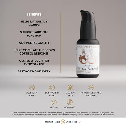 Quicksilver Scientific Dr. Shade's Ultra Energy - Liposomal Adaptogenic Adrenal, Cognitive Support Supplement with Rhodiola, Reishi, Ashwagandha for Women + Men (1.7 fl oz / 50ml) - Maple Wellness Supplements