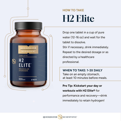 Quicksilver Scientific H2 Elite - Molecular Hydrogen for Energy + Metabolism Support, Water Tablets Perfect for Open Containers - Magnesium Malate Drink Additive (30 Molecular Hydrogen Tablets) - Maple Wellness Supplements