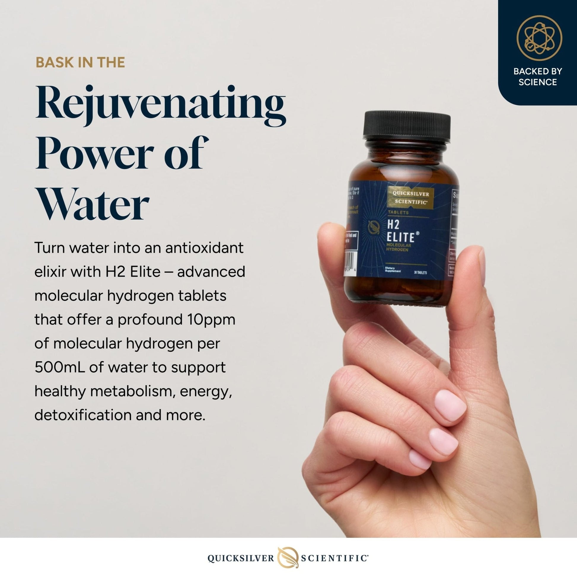 Quicksilver Scientific H2 Elite - Molecular Hydrogen for Energy + Metabolism Support, Water Tablets Perfect for Open Containers - Magnesium Malate Drink Additive (30 Molecular Hydrogen Tablets) - Maple Wellness Supplements